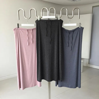 Summer French Stripe Long Skirt, Elastic Waist, H-Line Maxi Long Skirt, Travel Look