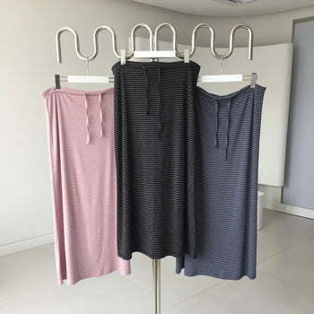 Summer French Stripe Long Skirt, Elastic Waist, H-Line Maxi Long Skirt, Travel Look