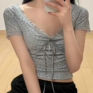Shirred String Dot Slim Fit Daily Short Sleeve T-shirt