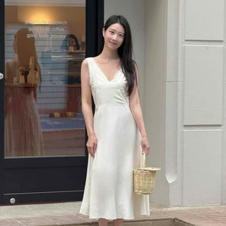 Fitted Plain Sleeveless Flare A-Line Long Dress