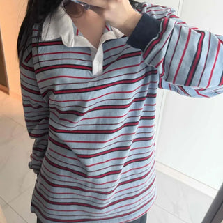 Regular Fit Striped Color Block Daily Long Sleeve T-shirt