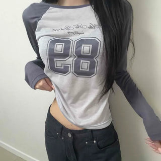 Color Block Numbering Slim Fit Raglan Long Sleeve T-shirt