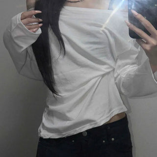 Loose Fit Plain Daily Casual Long Sleeve T-shirt