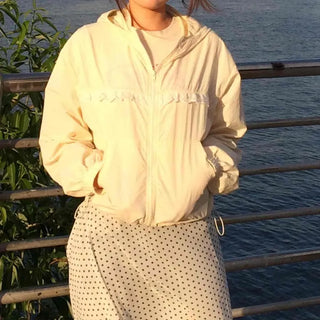 Shirred String Hooded Full-Zip Oversized Windbreaker