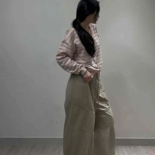 Cut-out Drawstring Wide Relaxed Fit Daily Long Pants
