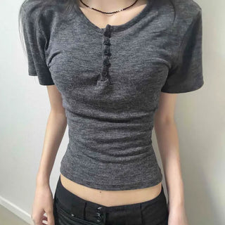 Slim Fit Button Plain Casual Short Sleeve T-shirt