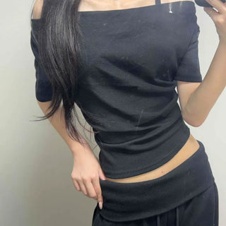 Drape Strap Slim Fit Plain Short Sleeve T-shirt