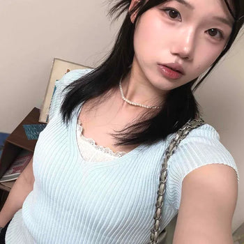 Slim Fit Plain Ribbon Backless Short Sleeve T-shirt