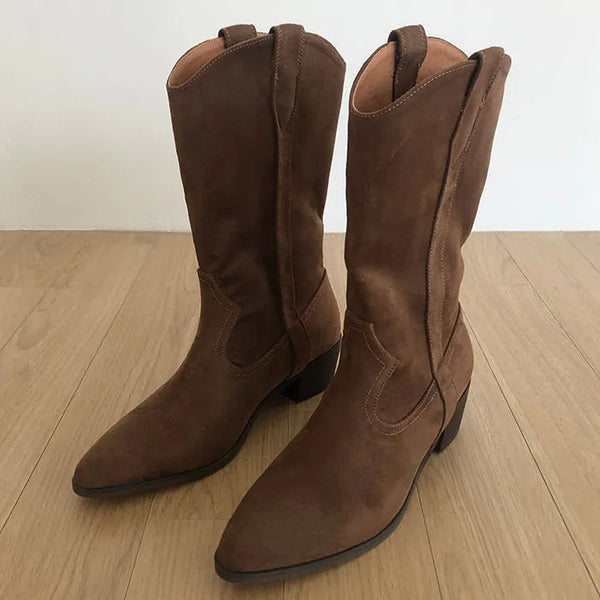 Margo Women's Brown Western Suede Mid-calf Boots