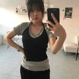 Ribbon Dot Halter Neck Fitted Sleeveless