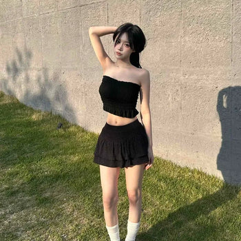 Dot Frill Tiered Flare Daily Mini Skirt