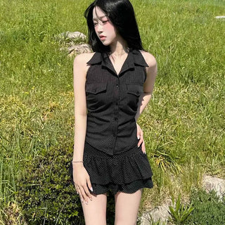 Tark Backless Striped Sleeveless Shirt