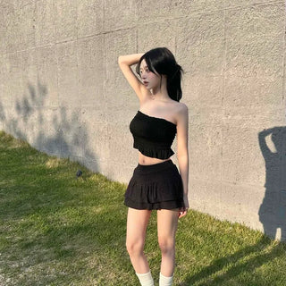 Strap Shirring Frill Plain Daily Sleeveless