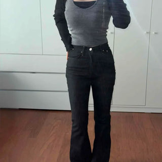 Flap Pocket Zipper Button Flare Bootcut Long Pants