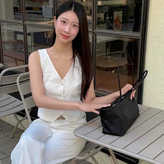 Plain Button Sleeveless Daily Blouse