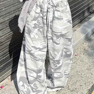 String Loose Fit Camo Wide Daily Long Pants