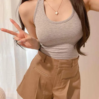 Halter Neck Slim Fit Fitted Plain Daily Sleeveless
