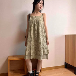Shirred Flower Strap Tiered A-Line Sleeveless Mini Dress
