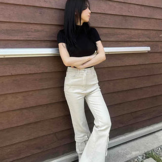 Regular Fit Button Straight Daily Long Pants