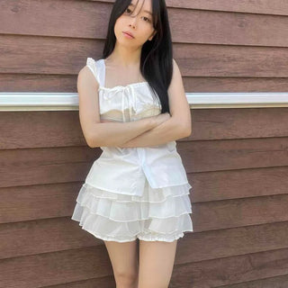 Frill Shirred Tiered Feminine Mini Skirt