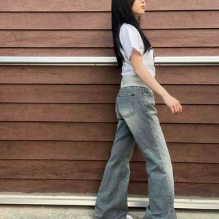 Loose Fit Washed Drawstring Wide Bootcut Daily Long Pants