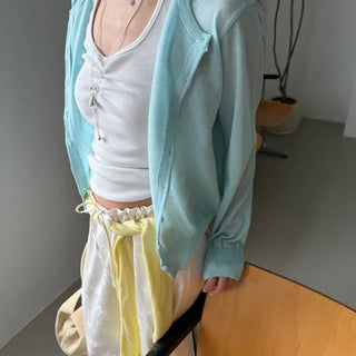 Minty Summer Linen See-through Button Cardigan