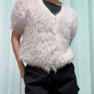 Loose-fit Plain Short Sleeve Feminine Casual Cardigan