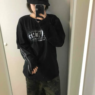 Lettering Stripe Oversized Daily Long-Sleeve T-Shirt