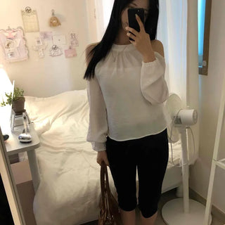 Shirred Zipper Plain Long Sleeve Daily Blouse