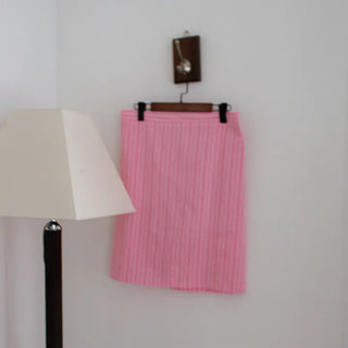 Striped Seersucker Elastic Midi Skirt 2 Colors