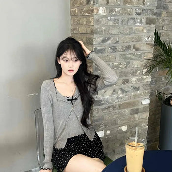 Regular Fit Plain Ribbon Button Button-Down Long Sleeve Cardigan