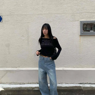 Loose-fit Washed Button Flap Pocket Wide Long Pants