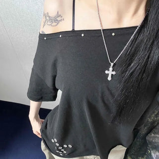 Loose Fit Plain Eyelet Daily Short Sleeve T-shirt