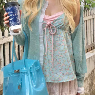 Le Baam Shirred String Flower Strap A-Line Sleeveless