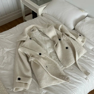 Cozy Quilted* Boucle High-Neck Belted Half Coat