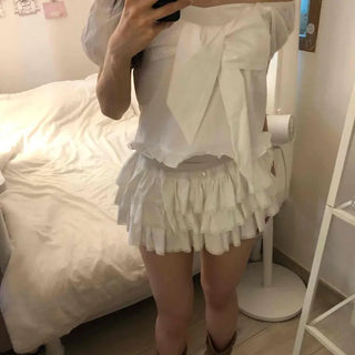 Frill Shirred Zipper Plain Short Sleeve Blouse
