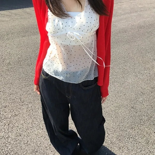 *Domestic/High Quality* Shy Dot Sleeveless Blouse