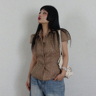 Twinkle Tweed Puff Jacket Blouse