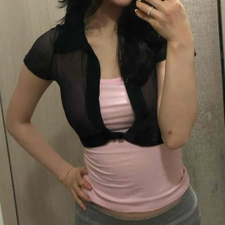 See-through Plain Daily Short Sleeve T-shirt