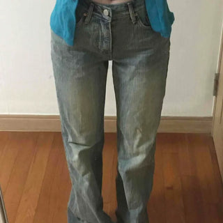 Washed Button Straight Regular Fit Long Pants