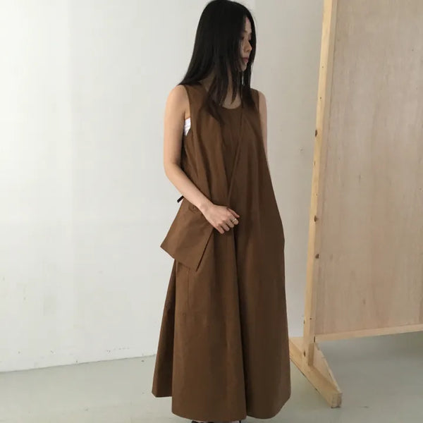 'Bag Set' Pair Sleeveless Long Dress (3 colors)