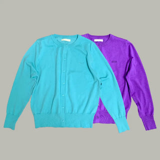 Vivid Color Embroidered Cropped Cardigan, Round Neck, Layered, Loose Fit
