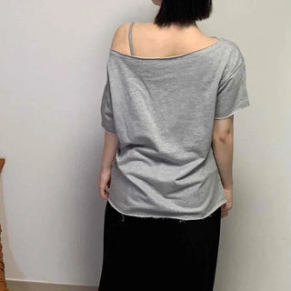 Backless Plain Loose Fit Short Sleeve T-shirt