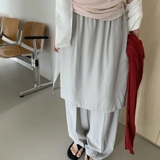 Belted Midi Skirt Layered Slacks