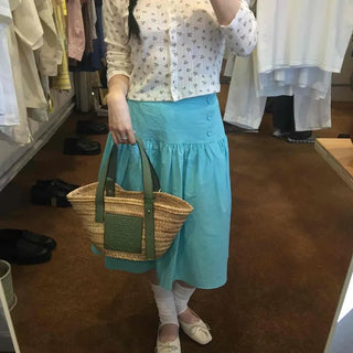 Shirred Button A-Line Casual Daily Midi Skirt