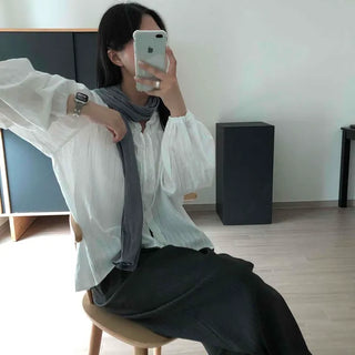 Rebel Loose Fit Striped Frill Ribbon Long Sleeve Blouse