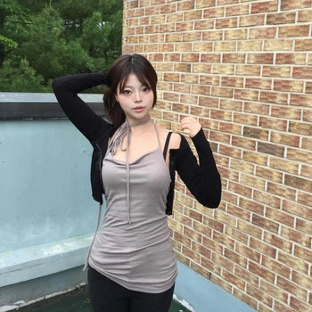 Slim Fit Plain Shirred Halter Neck Sleeveless