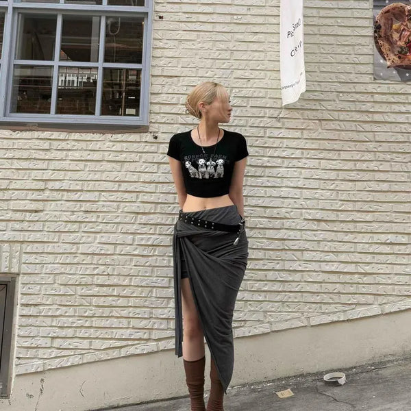 Drape Wrap Slit Daily Long Skirt