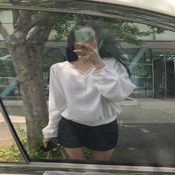 Ice Chiffon V-Neck Blouse Sweatshirt