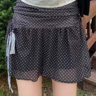 Frill Shirred Wrap Dot A-Line Mini Skirt